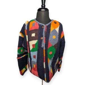 Vintage Newari Handcrafted in Nepal 100% Wool Bright Colorful Sweater Size Small